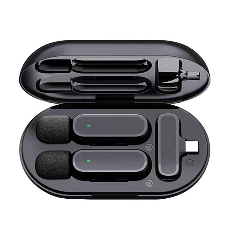 K61 Wireless Lavalier Mic Lapel Wireless Microphone with Charging case Compartment for iphone Android Mobile Phone