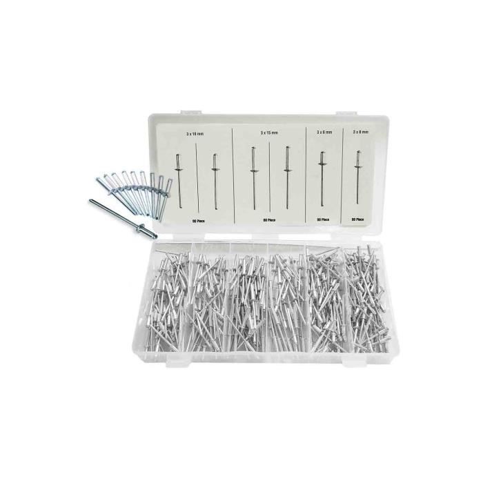 Rivets - GENERIQUE - Assortiment de 320 - Plusieurs tailles - Métal - Blanc