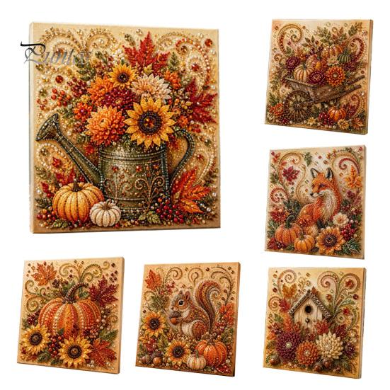 Thanksgiving Home Decor Autumn Faux Pearl Painting Kit, Fall Theme Art DIY Kit for Festive Seasonal Craft Kits Adults, Fox Pumpkin 3D Set Decor,