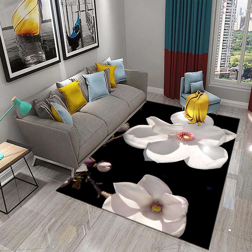 Magnolienblüten Teppich Rosa und Weiß Blumenteppiche Fußmatten Schlafzimmerdeko Bodenteppiche für Badezimmer Küche Eingang Rutschfester Teppich