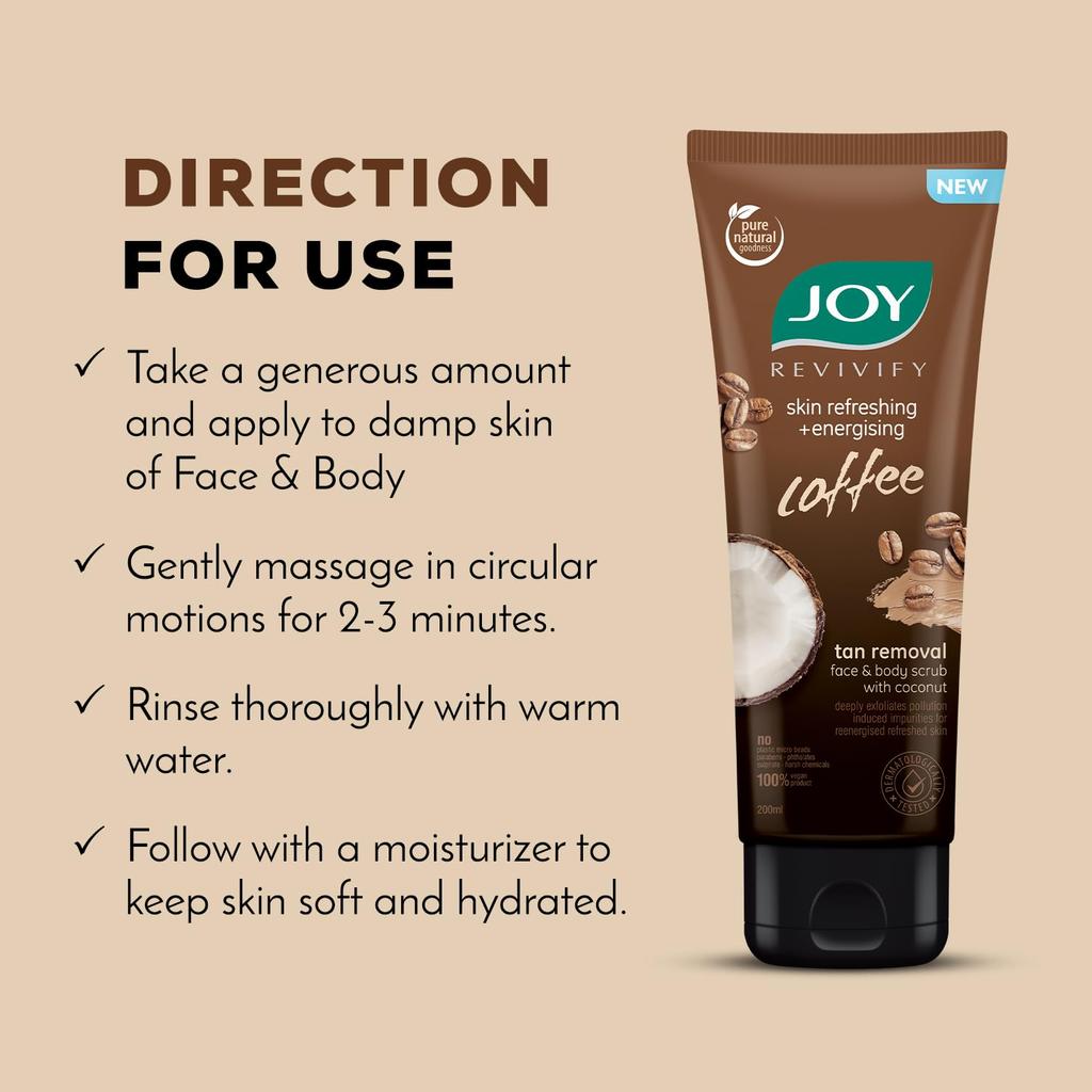JOY Exfoliating Coffee Face And Body Scrub 200gm Pack Of 1 | Deeply Cleanses, Refreshes And Energizes Skin