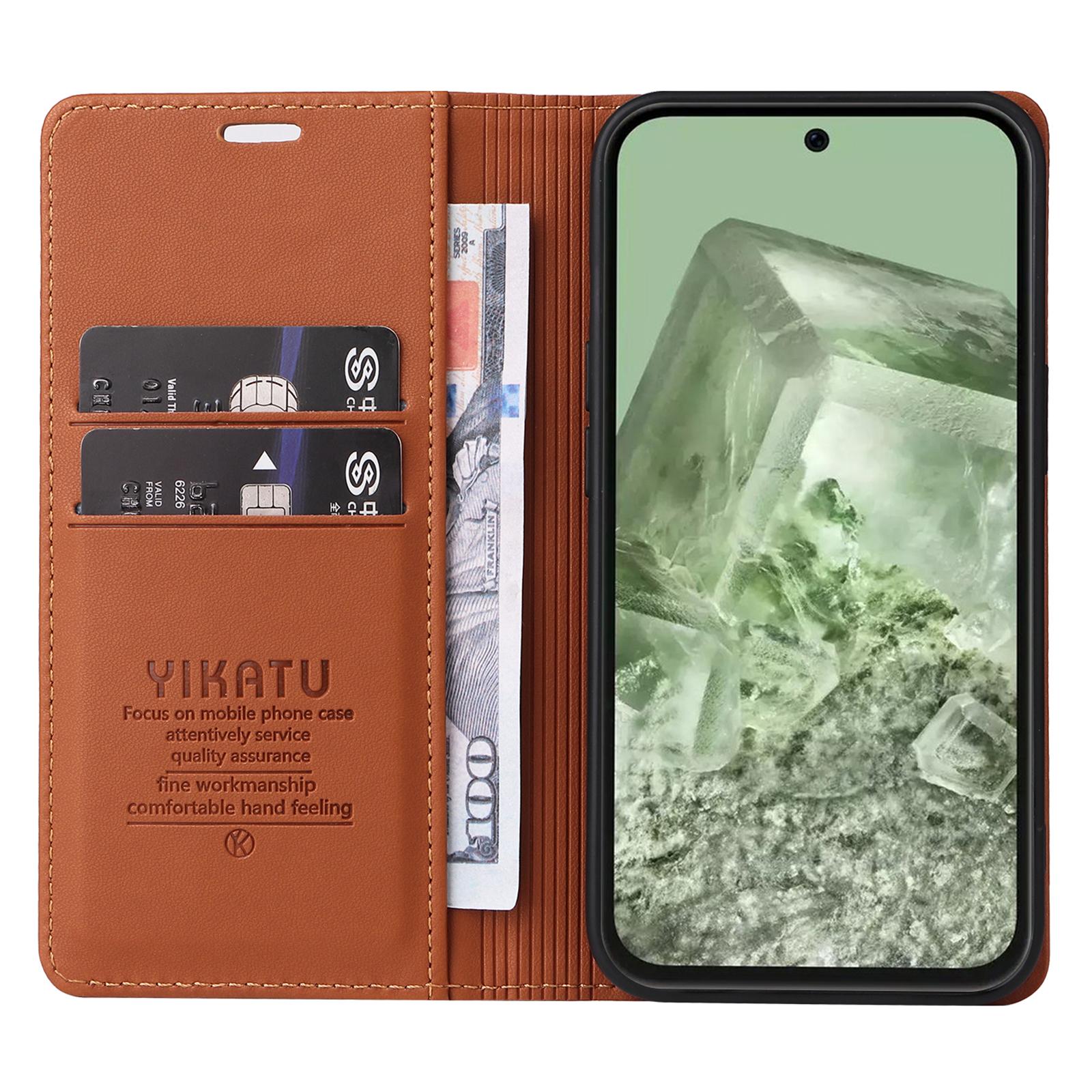 

YIKATU YK-001 For Google Pixel 8a Case Book Style Leather Wallet Phone Cover Brown