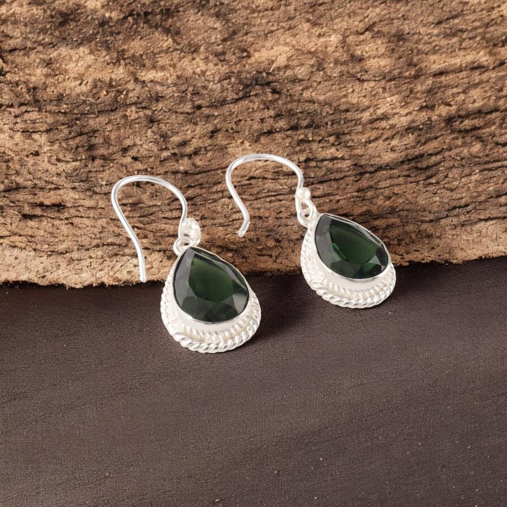 Green Tourmaline Gemstone 925 Solid Silver Jewelry Handmade Hook Earrings 1.40" EE-9-39