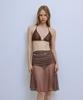 PISCESS Solid Mesh Shirred Skirt_Brown