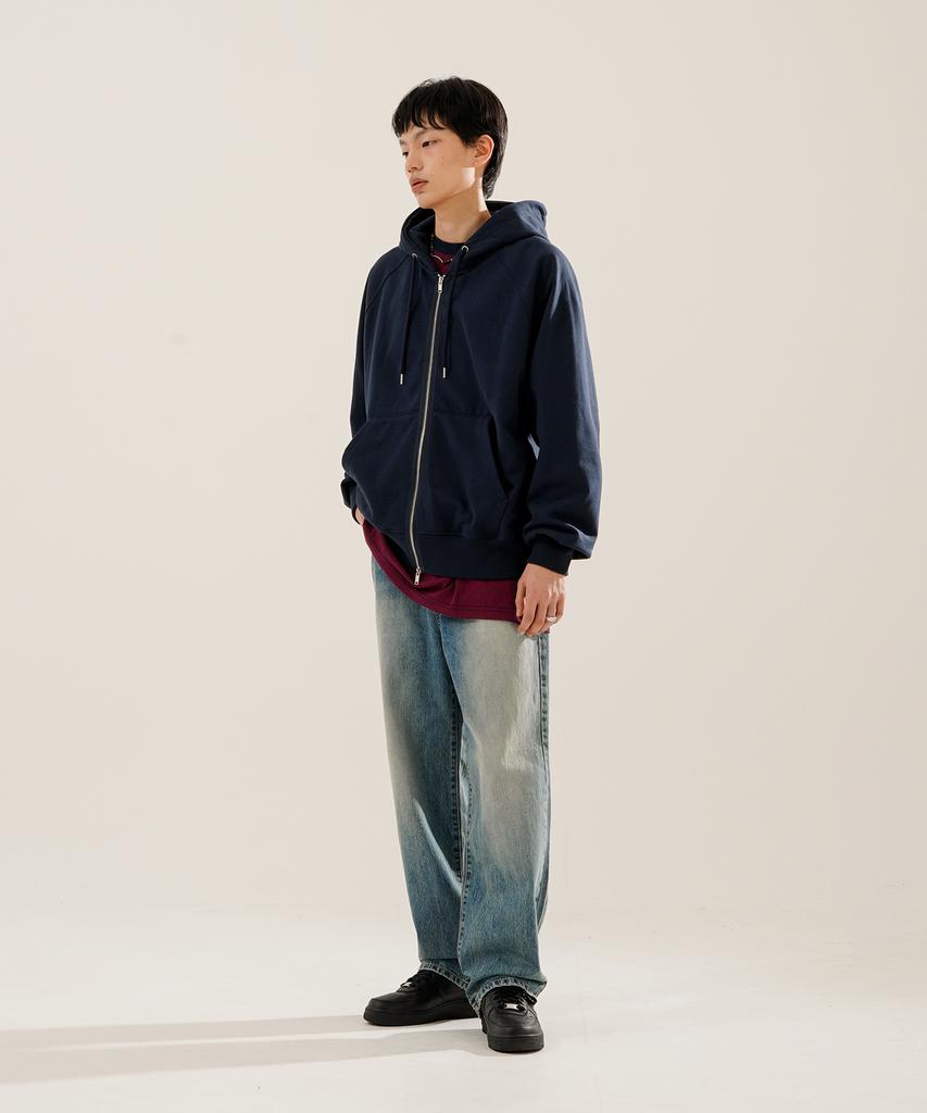 Jemut Luna Raglan Balloon Zip-Up Hoodie Navy Kjhd2613