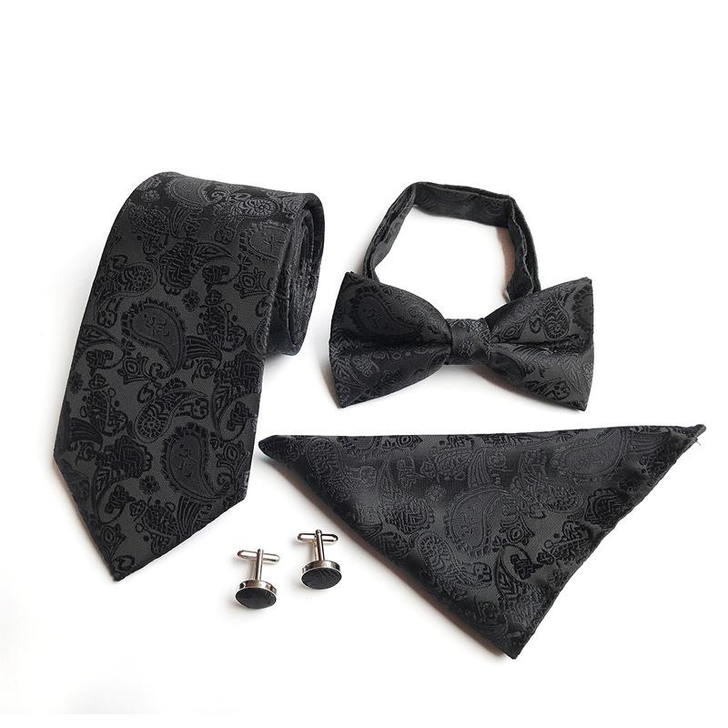 Men'S Waist Tie, Bow Tie, Pocket Towel, Cuff 4-Piece Set, Wedding Gift At Work