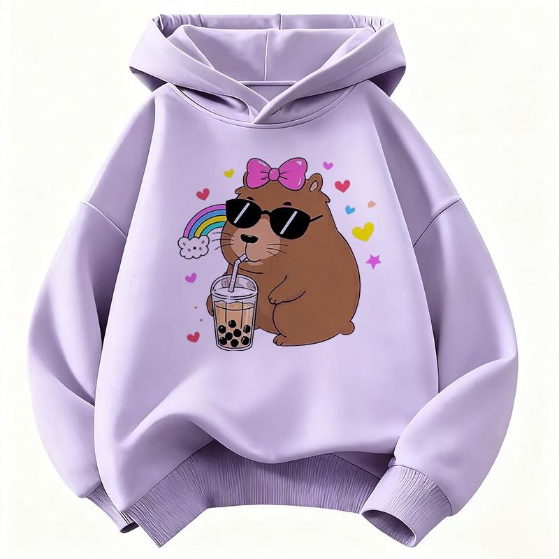 Girls Stylish Hoodie with Capybara Printed Hooded Kids Children s Sweatshirt Cute Hoody Boys Girls Autumn Winter Casual Hoodies 110 фиолетовый