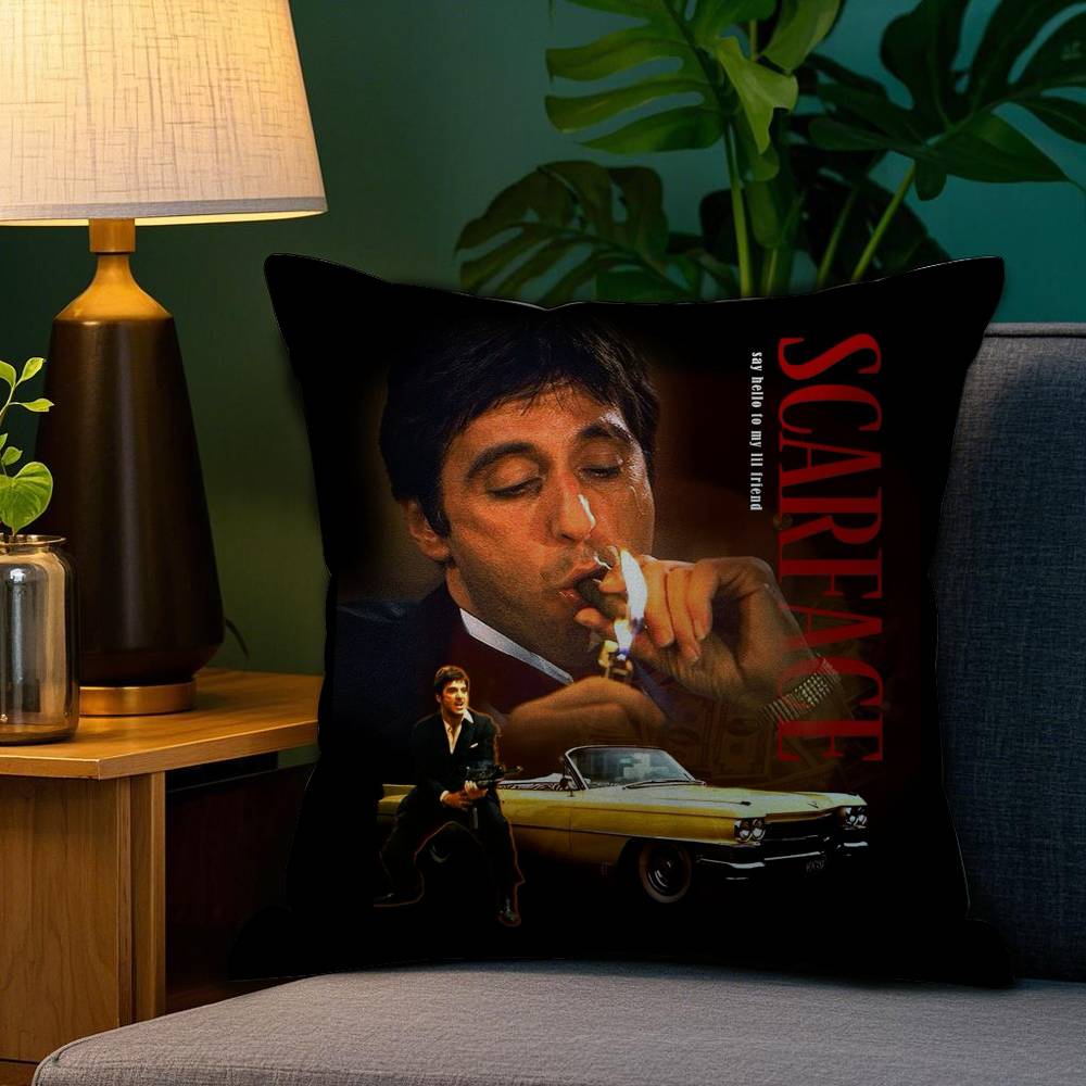 Classic S-Scarface Movie Pillow Case Plush Fabric Soft Double Sided Print Sofa Cushion Cover Throw Pillow Covers