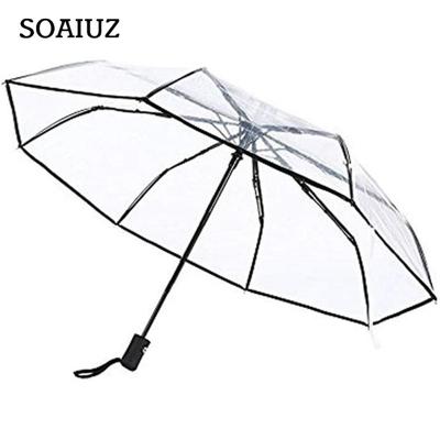 Full Automatic Folding Transparent Clear Auto Open Travel Umbrella for Women Girls 8 Ribs