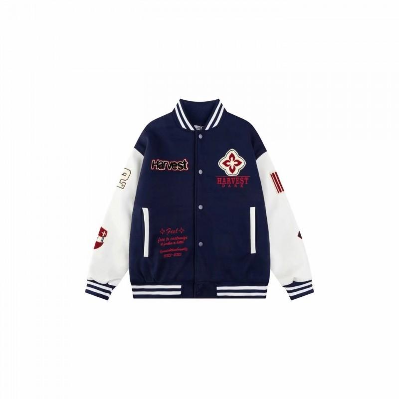 Unisex Oversized Letter Embroidery Baseball Jacket Casual Hooded Streetwear