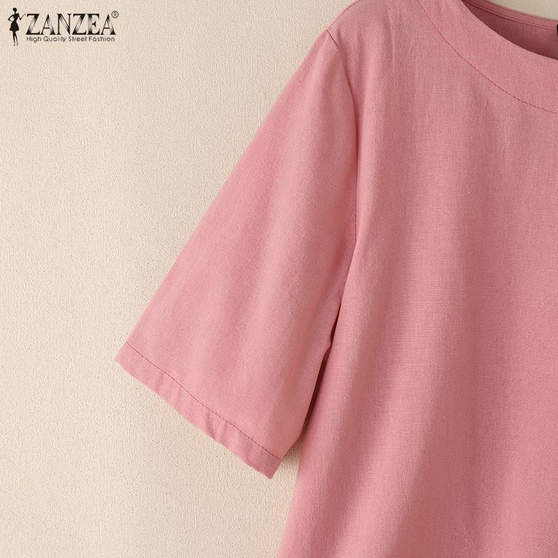 ZANZEA Women Casual Round Neck Summer Short Sleeve T-Shirts
