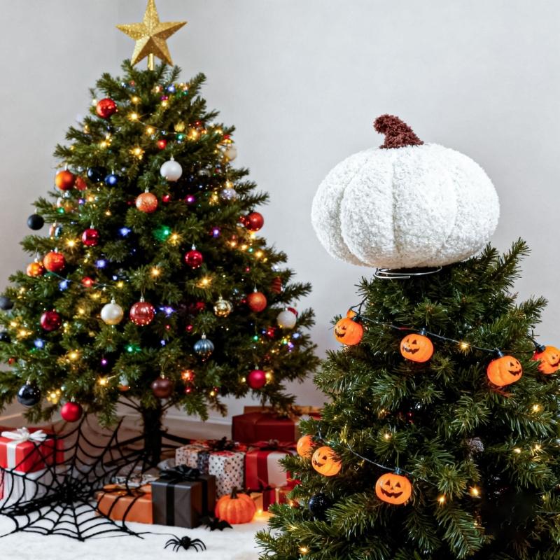 White Specter Pumpkin Shape Tree Toppers Metal Frame Secure Holiday Decoration For Christmas Fireplaces Desktop