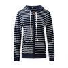 Long Sleeve Women Striped Hooded Sweatshirt with Zipper Pocket and Drawstring