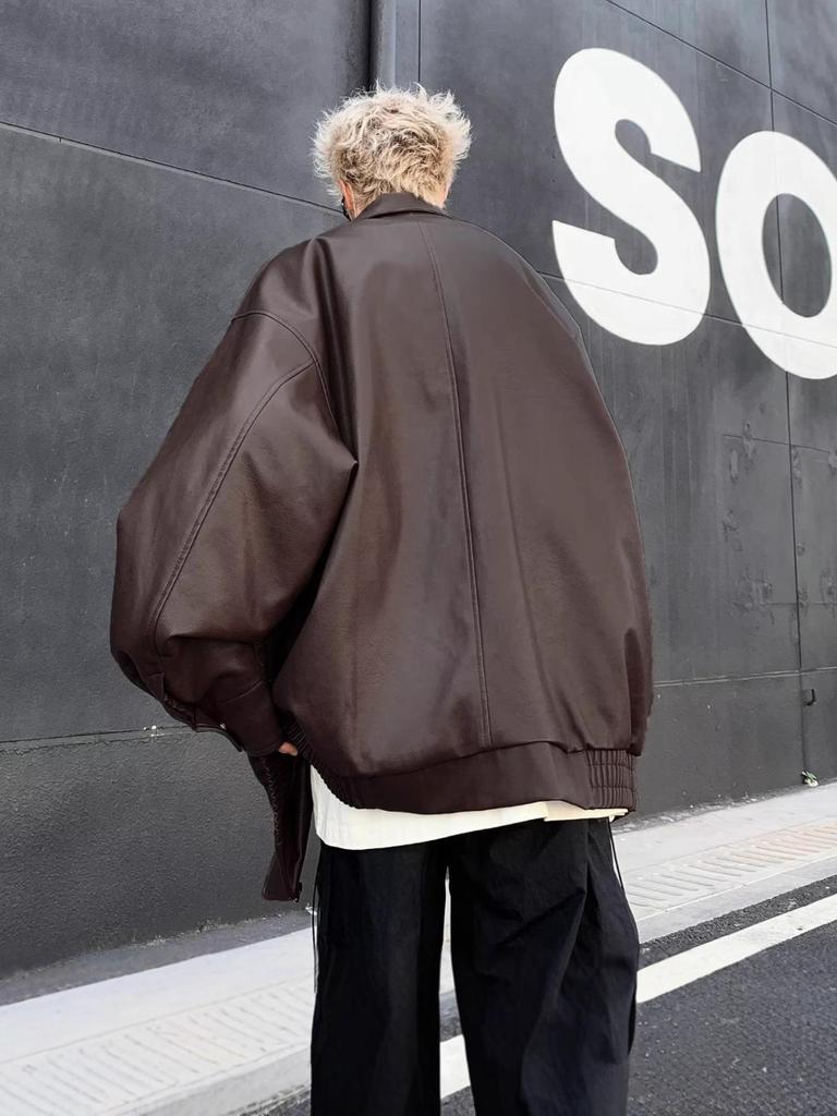 Men's Retro Brown PU Leather Jacket - 2025 Autumn/Winter Lapel Style