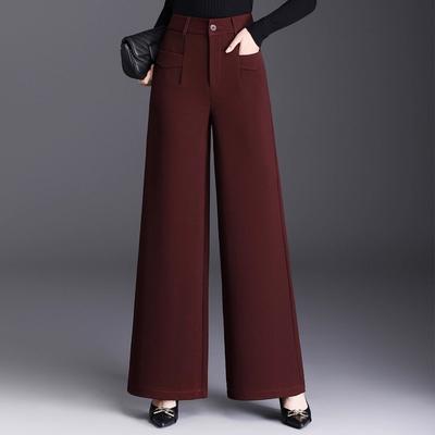 Pantalones de Lana de Pierna Ancha para Mujer Otoño Invierno Nuevos de Cintura Alta Sueltos Rectos Pantalones con Caída Pantalones de Terciopelo