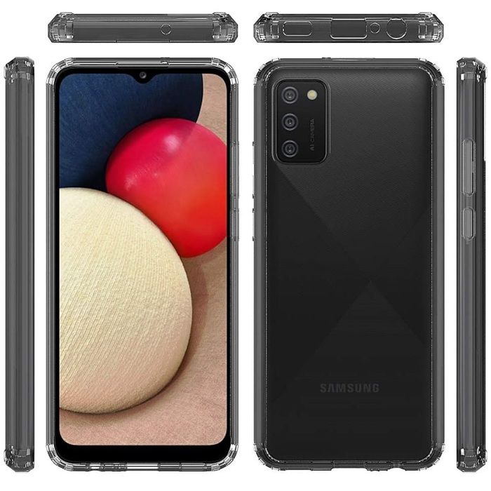 Case and Neck Strap for Samsung Galaxy A02S - Transparent Soft TPU Adjustable Black Cord Phonillico®
