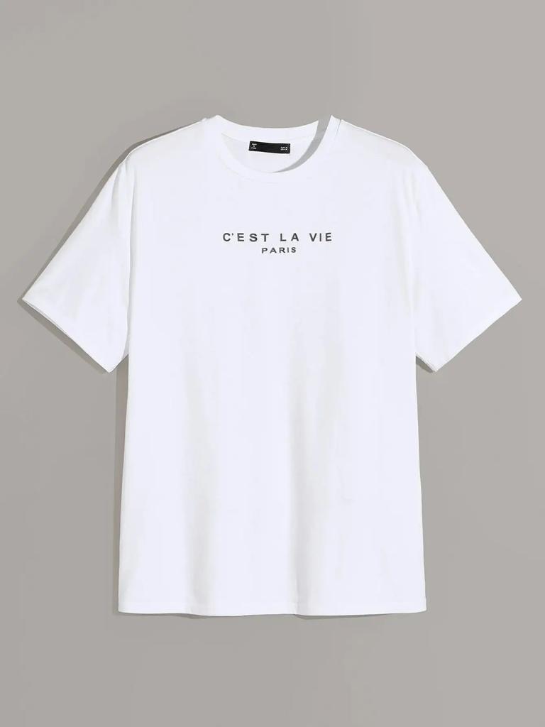 C'Est La Vie Paris Funny Letter Graphic Men T Shirt Cotton Casual Tshirts Harajuku Oversize Tshirt Loose Breathable Tee Clothes