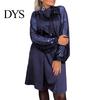 Sequin Embellished Dress Women Round Neck Lace-up Strap Shiny Patchwork Long Sleeves Midi Spring Party Loose Solid Color Knee Length Autumn