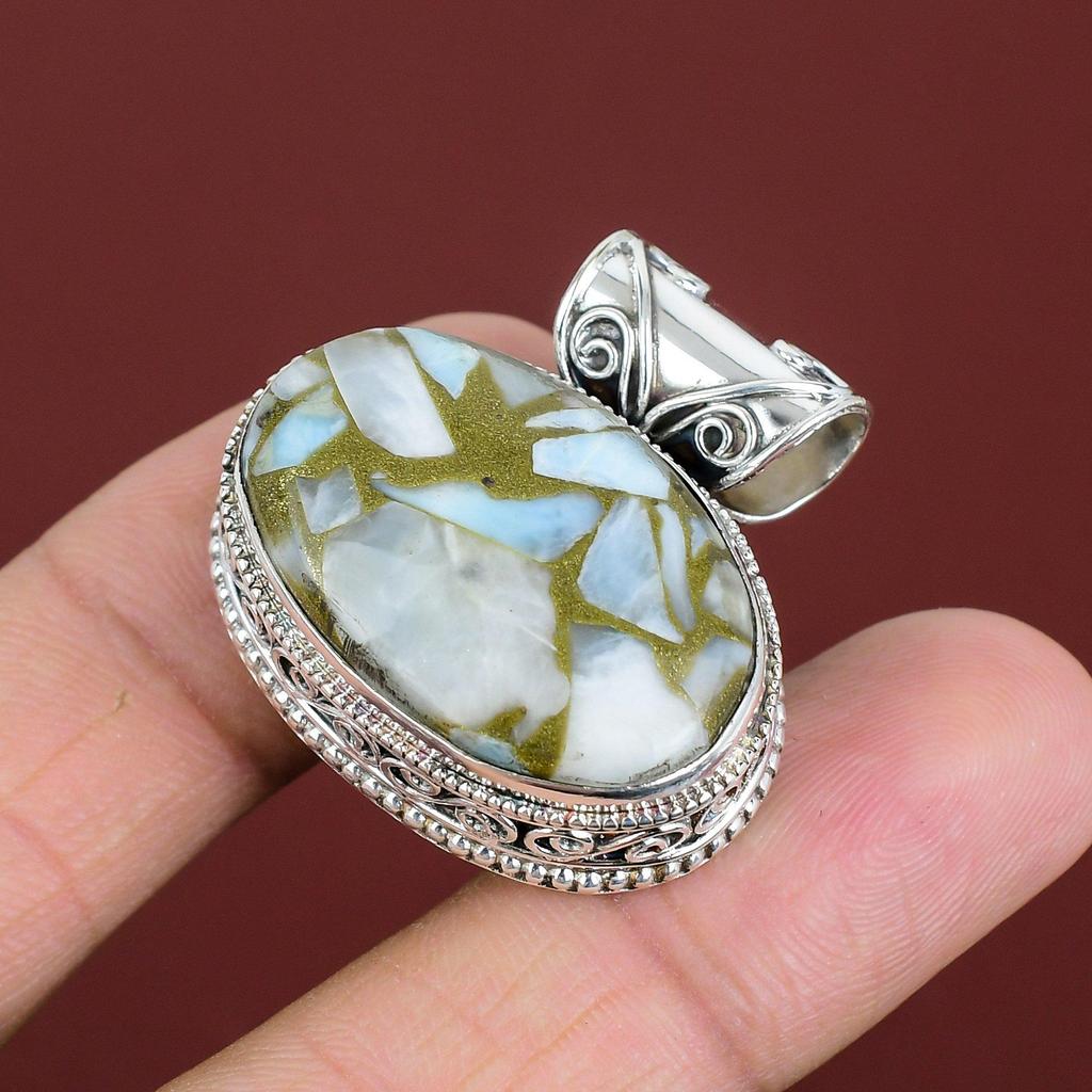 Copper Larimar Pendant 925 Sterling Silver Pendant Genuine Gemstone Pendant Handmade Jewelry Vintage Pendant Gifts For Wife Designer Jewelry