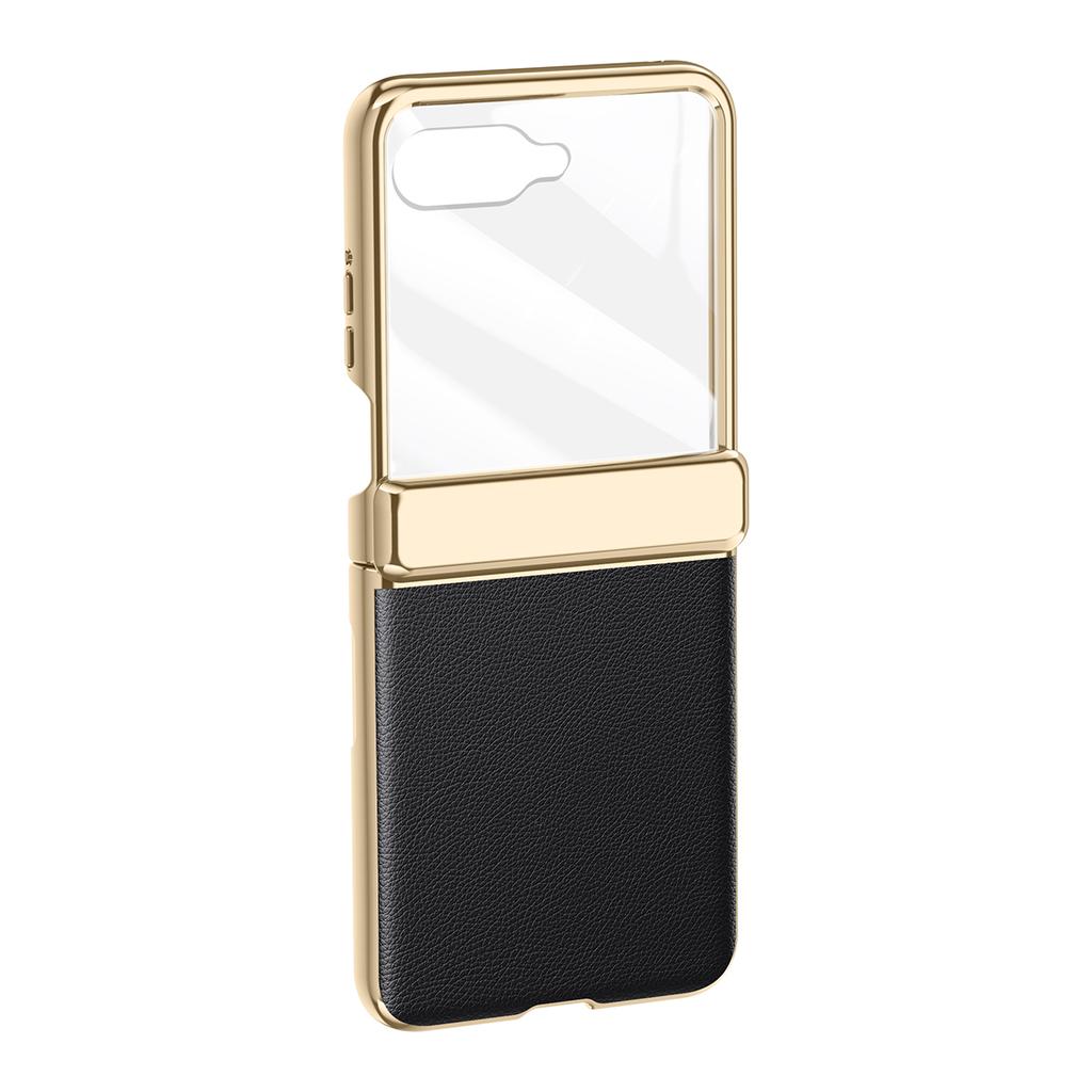 For Motorola Razr 50 Ultra 5G Case with Rear Small Screen Protector Hinge Protection Leather Back Cover Electroplated Edge