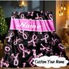 Custom Name Pink Ribbon Courage Blanket  Ideal Bedding Blanket Perfect for Travel, Camping, Living Rooms, Offices, Sofas, Fan Christmas gift