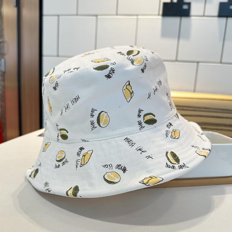 Stylish Korean Durian Embroidered Double-sided Fisherman Hat For Women Spring/summer Sun Protection Bucket Hat