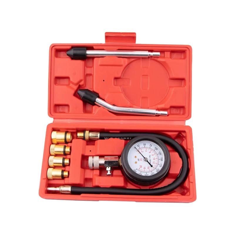 8PCS Compression Tester Kit 0-300 PSI Petrol Gas Engine Cylinder Pressure Gauge Automotive Tool For Motorcycle Car Truck (Black)
