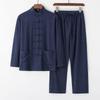 Men’s Retro Chinese Tang Suit: Long-Sleeved Cotton & Linen Tai Chi Attire for Middle-Aged and Elderly.
