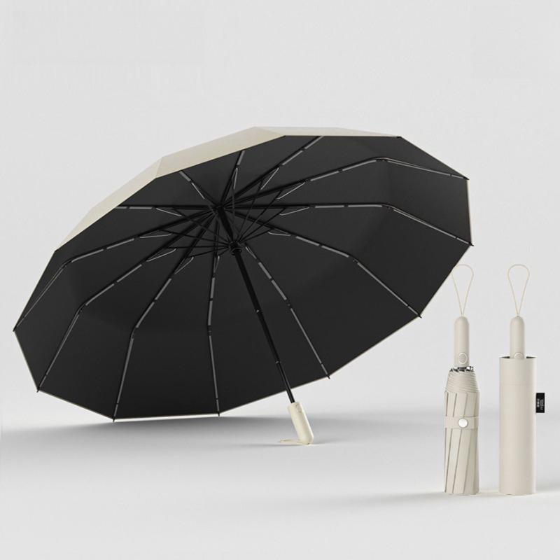 

Automatic Black Vinyl Umbrella Enlarged Reinforced Windproof Rainproof Dual-purpose UV-protective Sunshade Car-mounted Umbrella бежевый