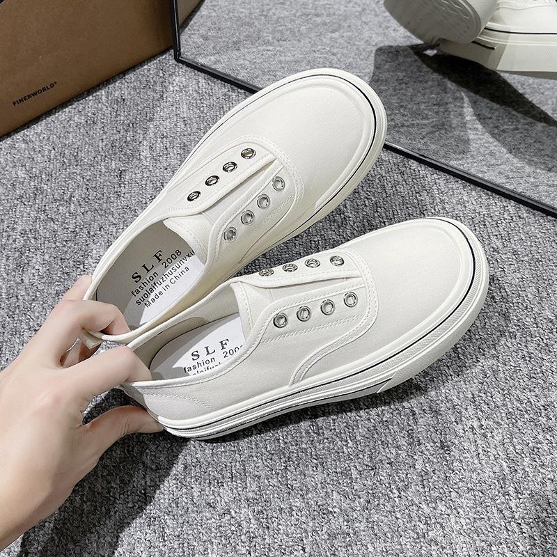 

Thick-soled elastic one-pedal canvas shoes women s new versatile breathable casual shoes autumn little white shoes board shoes women 40