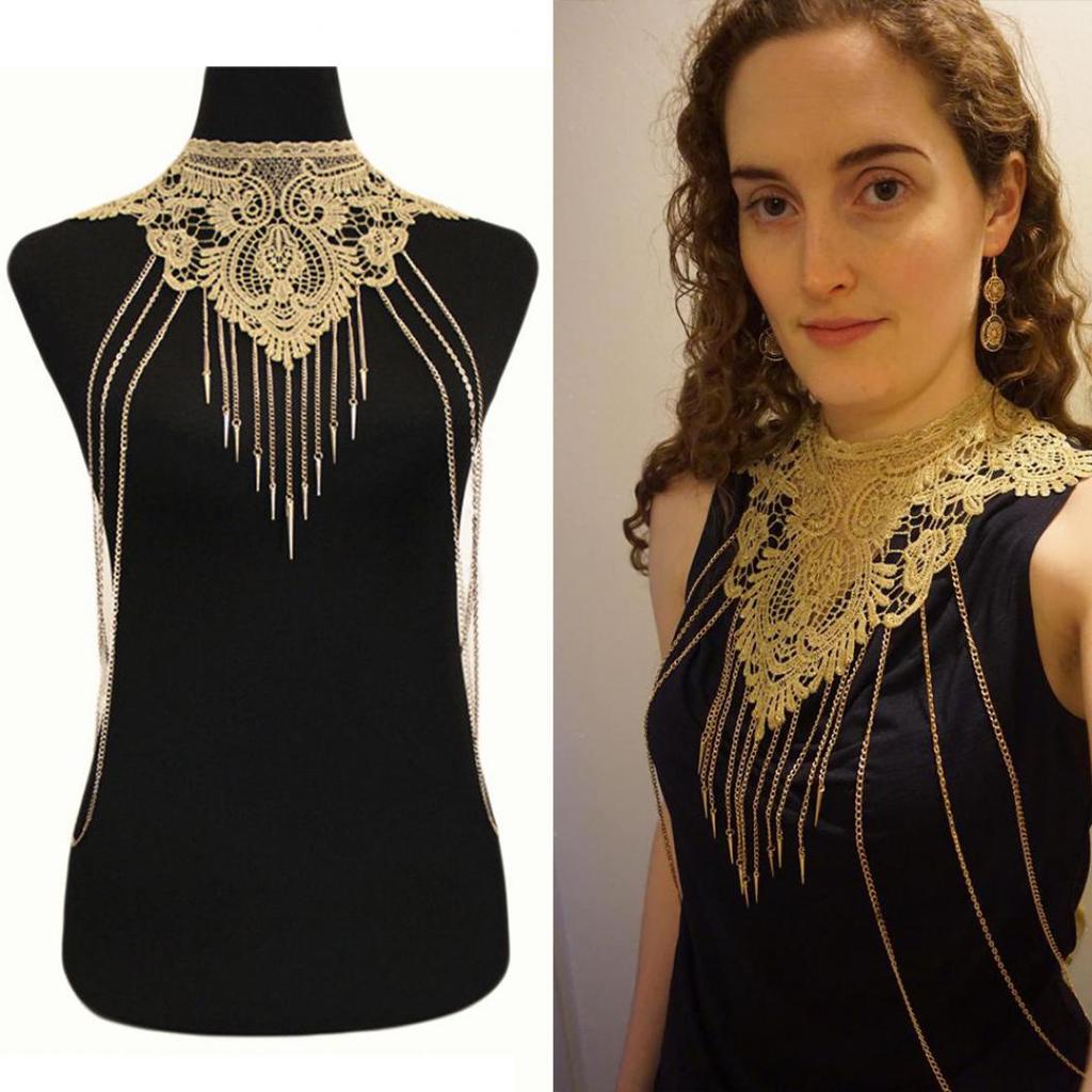 Buy Women Fashion Sexy Lace Metal Body Chain Necklace Party Beach Jewelry at