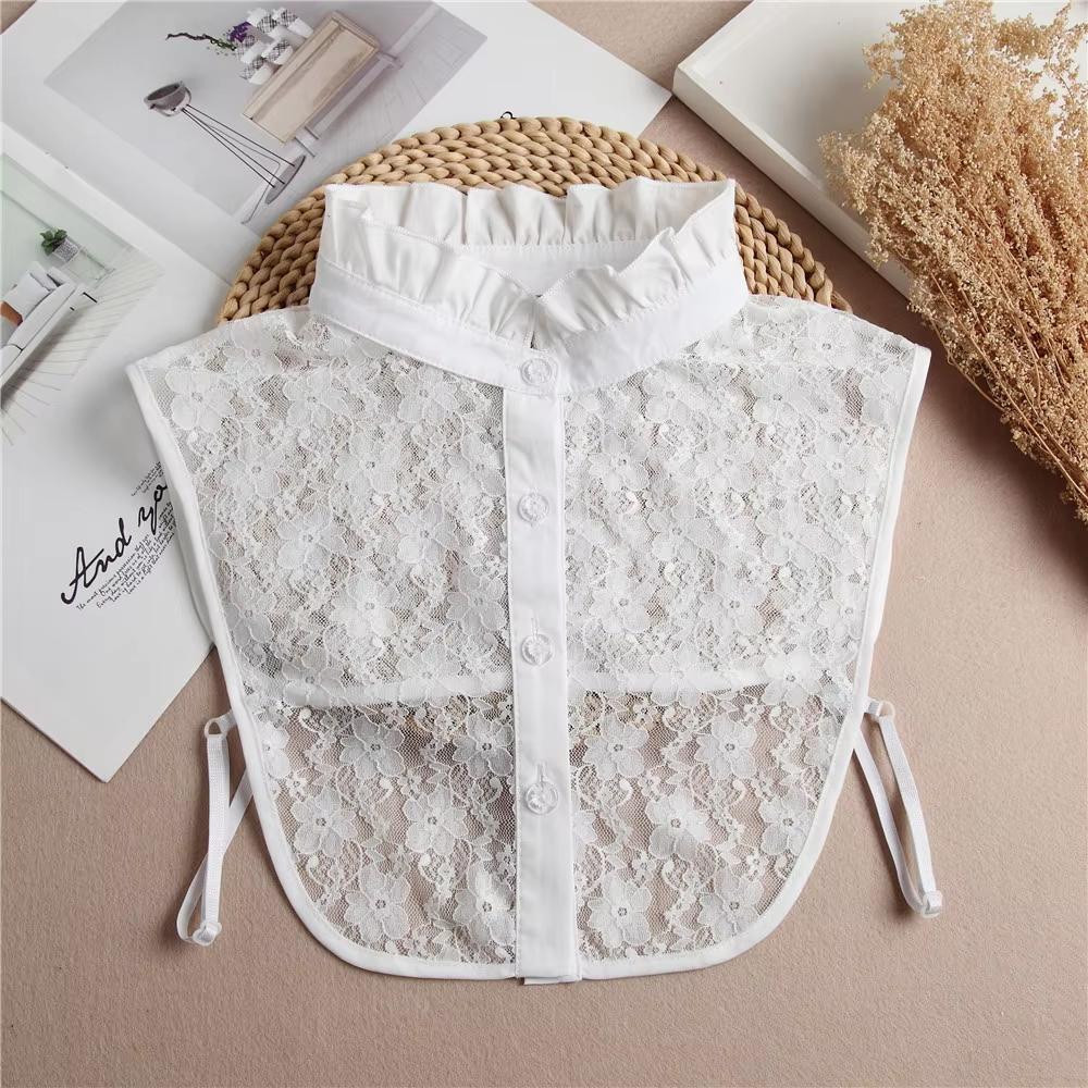 Girls Hollow Out Lace Shirt Detachable Fake Collar Shirt Lapel Blouse Top Adjustable Women Clothes Ladies False Collar Decor