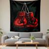 Red Boxing Gloves Hanging Laces Dark Background Realistic Wall Tapestry Sport Gym Decor for Man Cave Gift for Boxers
