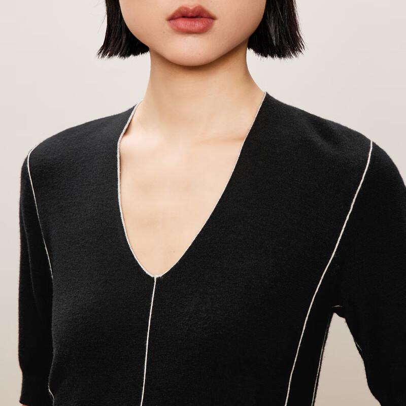 LESS 2024 Autumn Slim-Fit V-Neck Short Sleeve Pullover