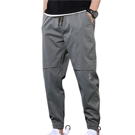 Men Pants Solid Color Elastic Waist Drawstring Ankle-banded Cargo Pants for Daily Wear