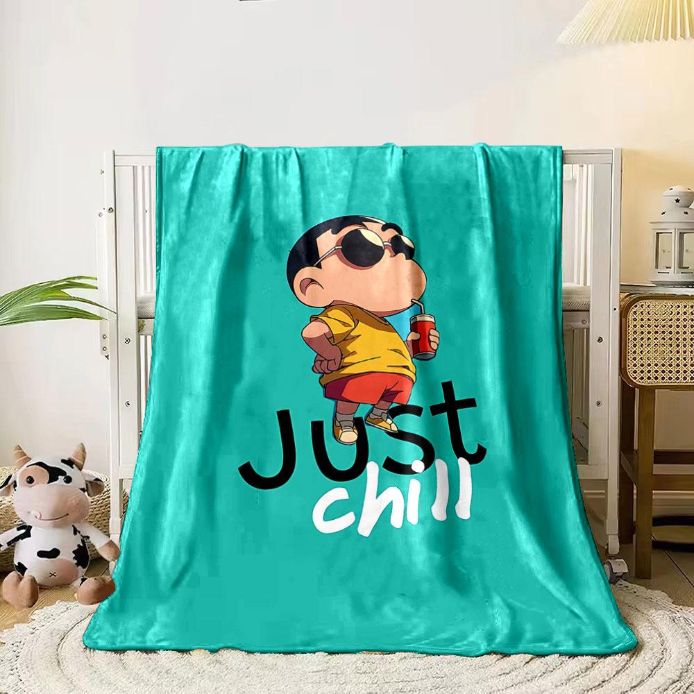 A cartoon character wearing sunglasses, sipping a drink, with Just Chill . for all seasons blanket lunch break throw gift 80cm x 120cm
