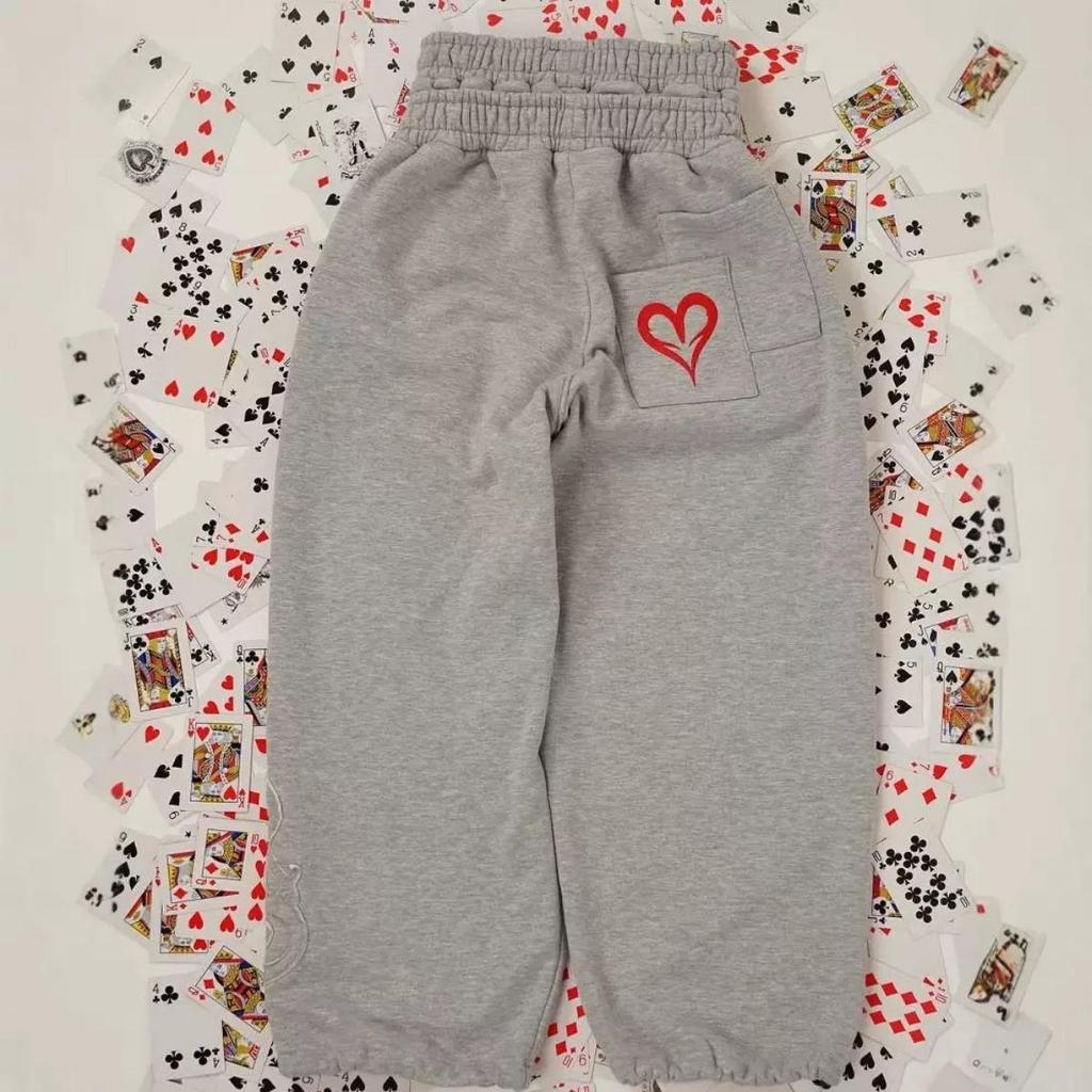 RogueWave Streetwear Y2k Double Waist Jogging Poker Pants Embroidered Loose Piece Sweatpants Men's and Women's Gothic Hip Hop Casual Pants
