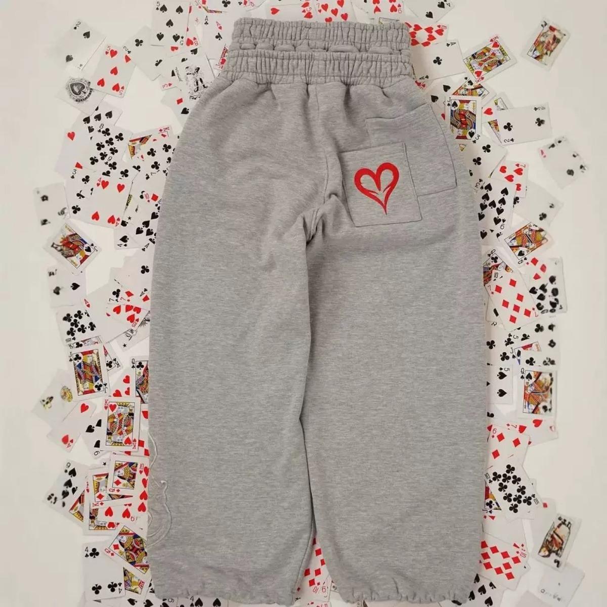 RogueWave Streetwear Y2k Dubbele Taille Jogging Poker Broek Geborduurd Los Stuk Joggingbroek Heren en Dames Gothic Hip Hop Casual Broek L