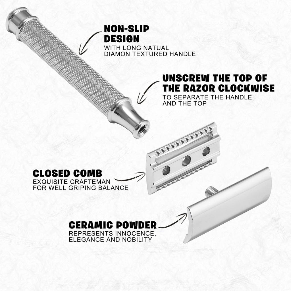 Premium Single Blade Safety Razors Double Edge Razor Blade Shaving Razors for Men with Razor Stand and 5 Platinum Blades