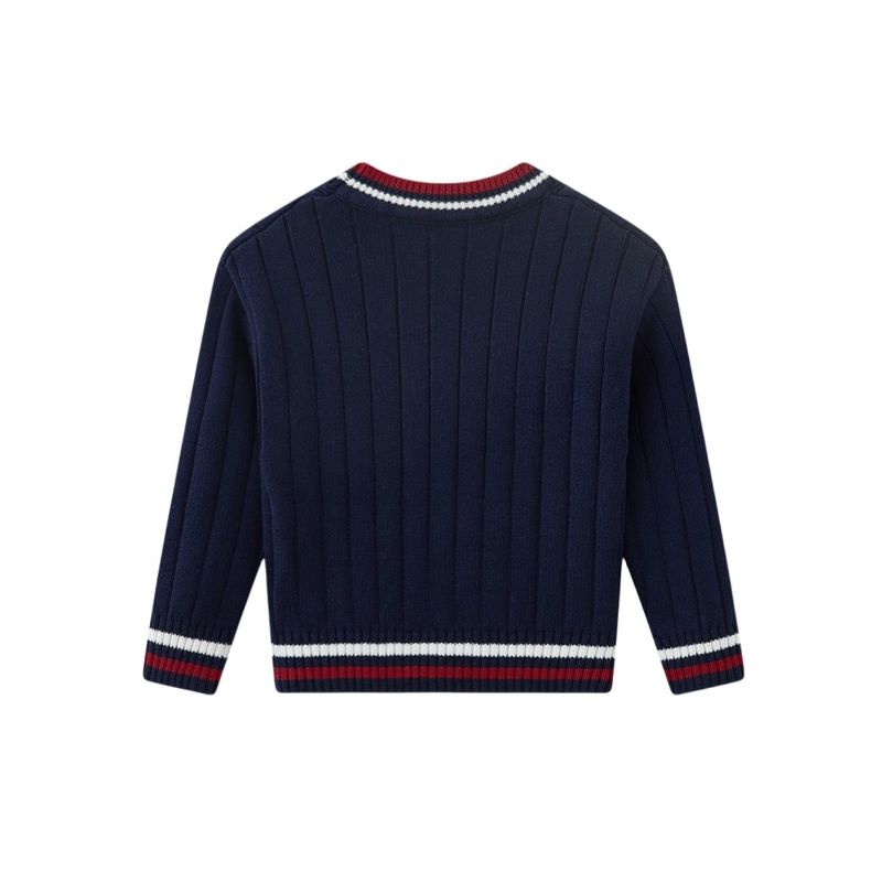 Preppy Style Contrast Color Men and Women Kids' Sweater Cardigan Spring and Autumn Middle and Older Children's Sweater Outwear Kids V-neck Tops