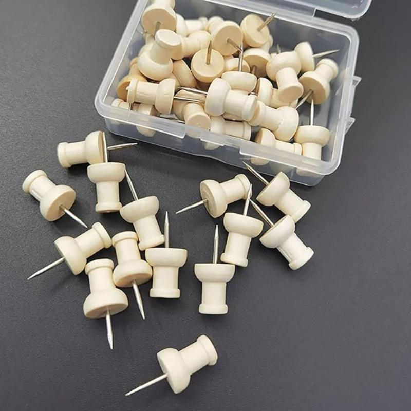 50Pcs Wooden Push Pins Cork Drawing Pins Wood Thumb Map Tacks for Cork Boards and Home Office Craft Projects