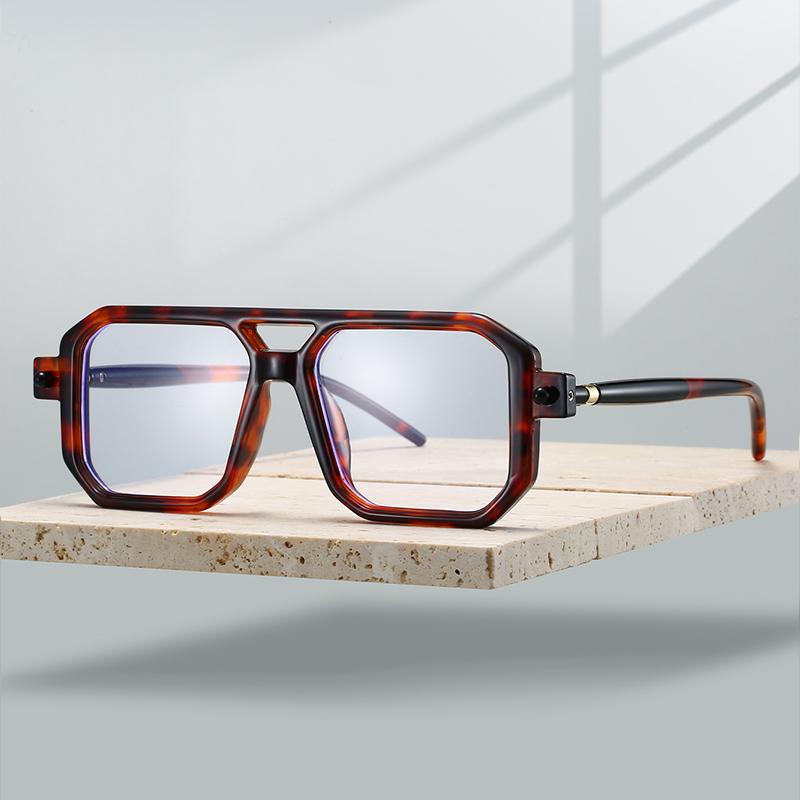 Square Glasses Men Vintage Punk Candy Color Rim Blue Light Blocking Eyeglasses Trendy Chic Double Bridge Optical Frames