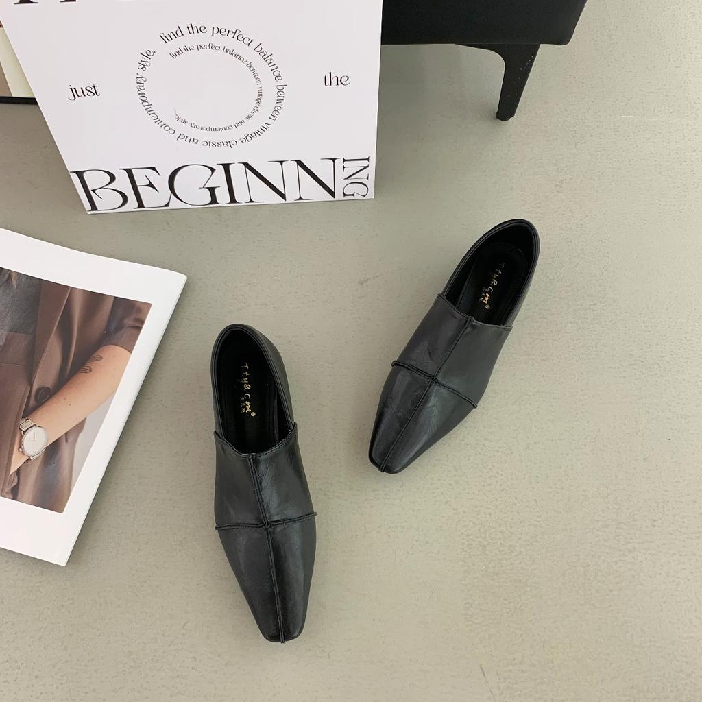 Niche Versatile One-pedal Deep-mouth Small Leather Shoes Women's 2025 New Retro Style Square Head Simple Thick Heel Soft Leather Shoes