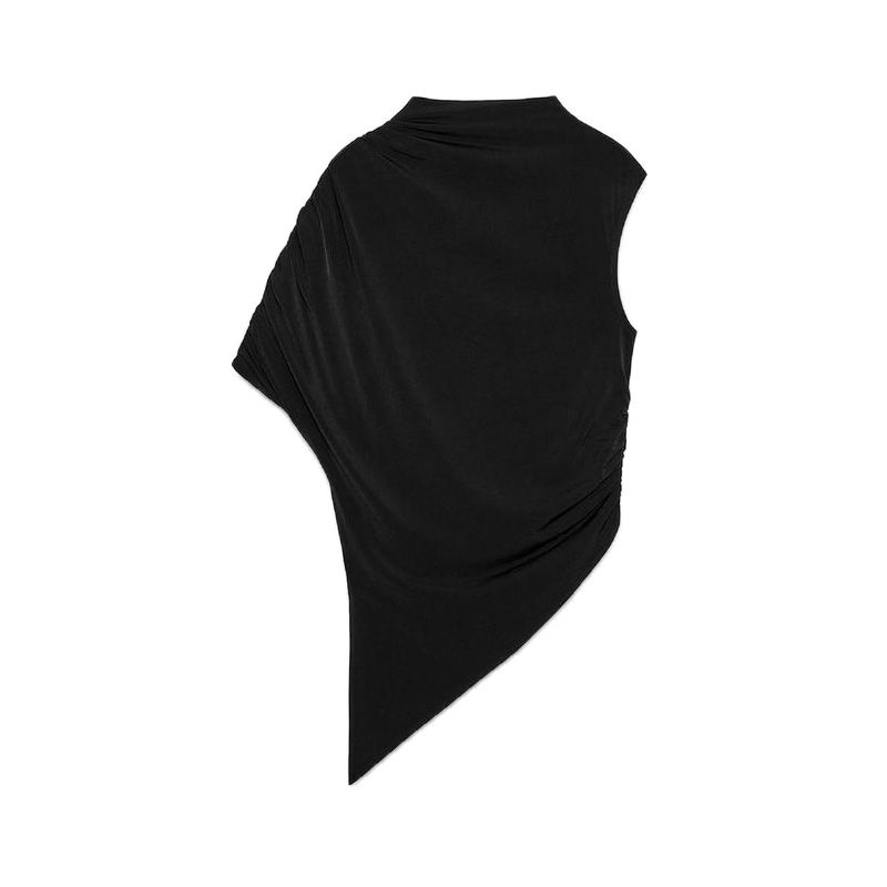 Spring New Women's Clothing French Stand Collar Sleeveless Asymmetric Design Elegant Fashion Tops 1131346