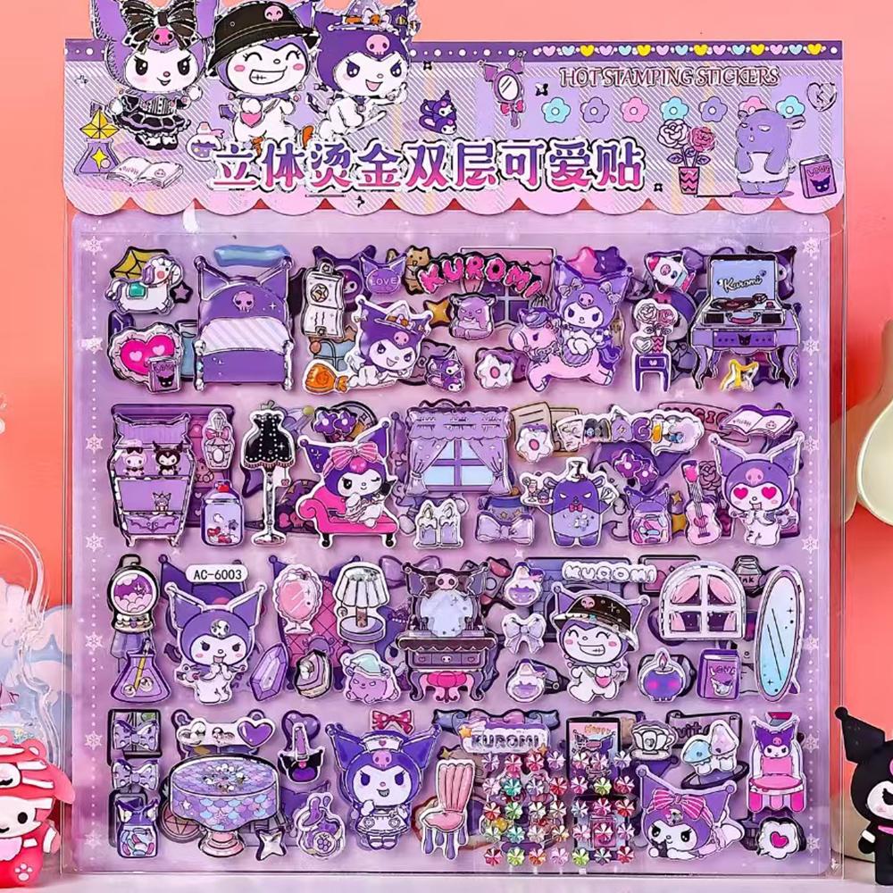 6pcs Cute Cartoon Double layered 3D Stickers Kuromi Melody Stickers DIY Decoration Laptop Phone Fridge Large Bubble Sticker toy