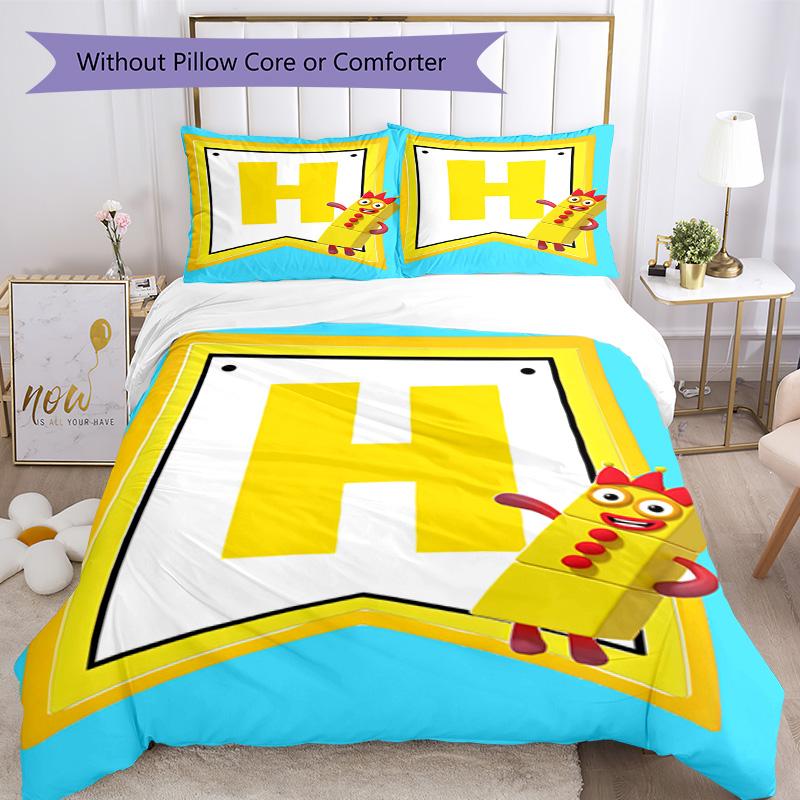Numberblocks Bettwäsche-Set Atmungsaktiver Bettbezug mit Kissenbezügen Heimdekoration Geburtstagsgeschenk