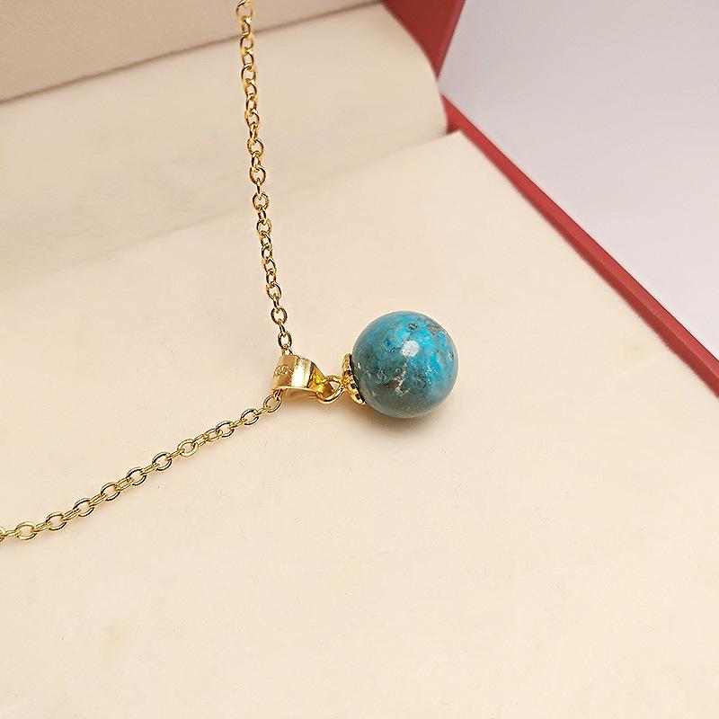 Light Luxury Turquoise 10Mm Round Pendant Literary Retro Lace Pure Planet Pendant
