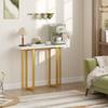 Console Table with Faux Marble Top, 100 Cm Narrow Entryway Table with Anti-tipping Device, Steel Frame, White