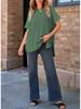2024 Women's Summer Solid Color Knit Crew Neck Pullover T-Shirt - European & American Casual Loose Fit, Drop Shoulder, Short Sleeve Top