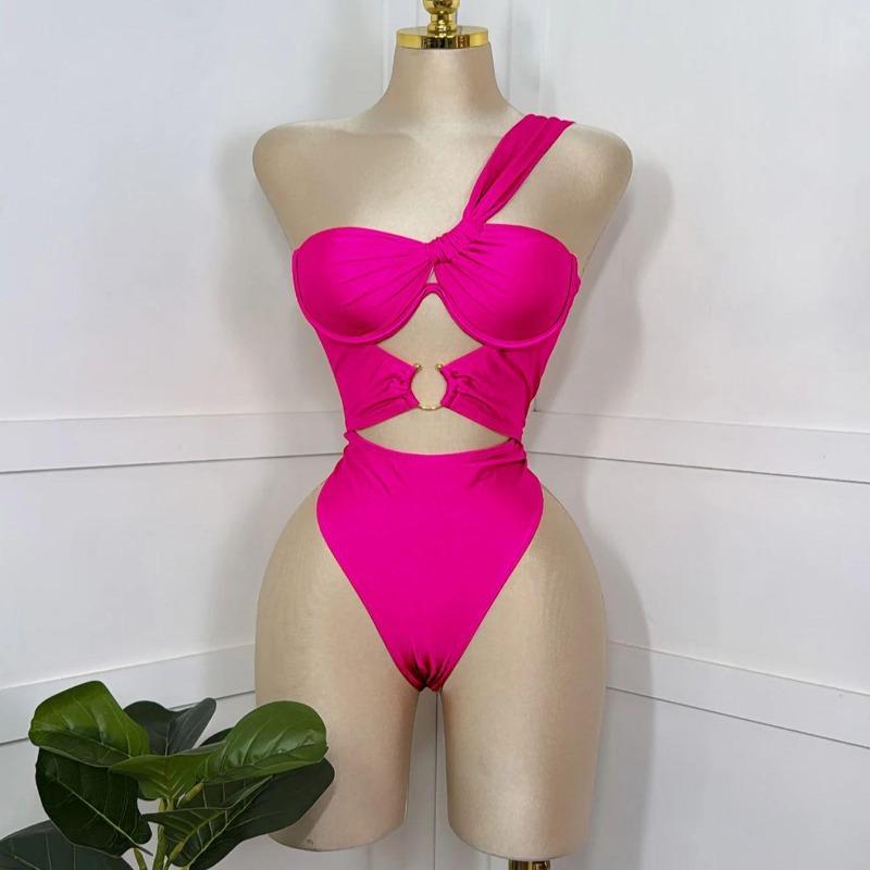 

Жіночий купальник з кісточками Виріз Суцільний купальник На одне плече Високий виріз Нога Купальник Боді Монокіні Літо L